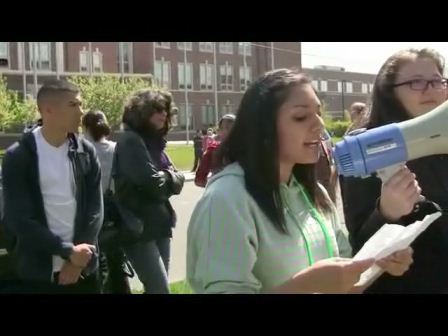 student walkout at southwest Detroit Western International High School