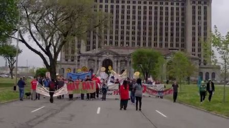 occupy Detroit march from Grand Central Terminal May day general stirke